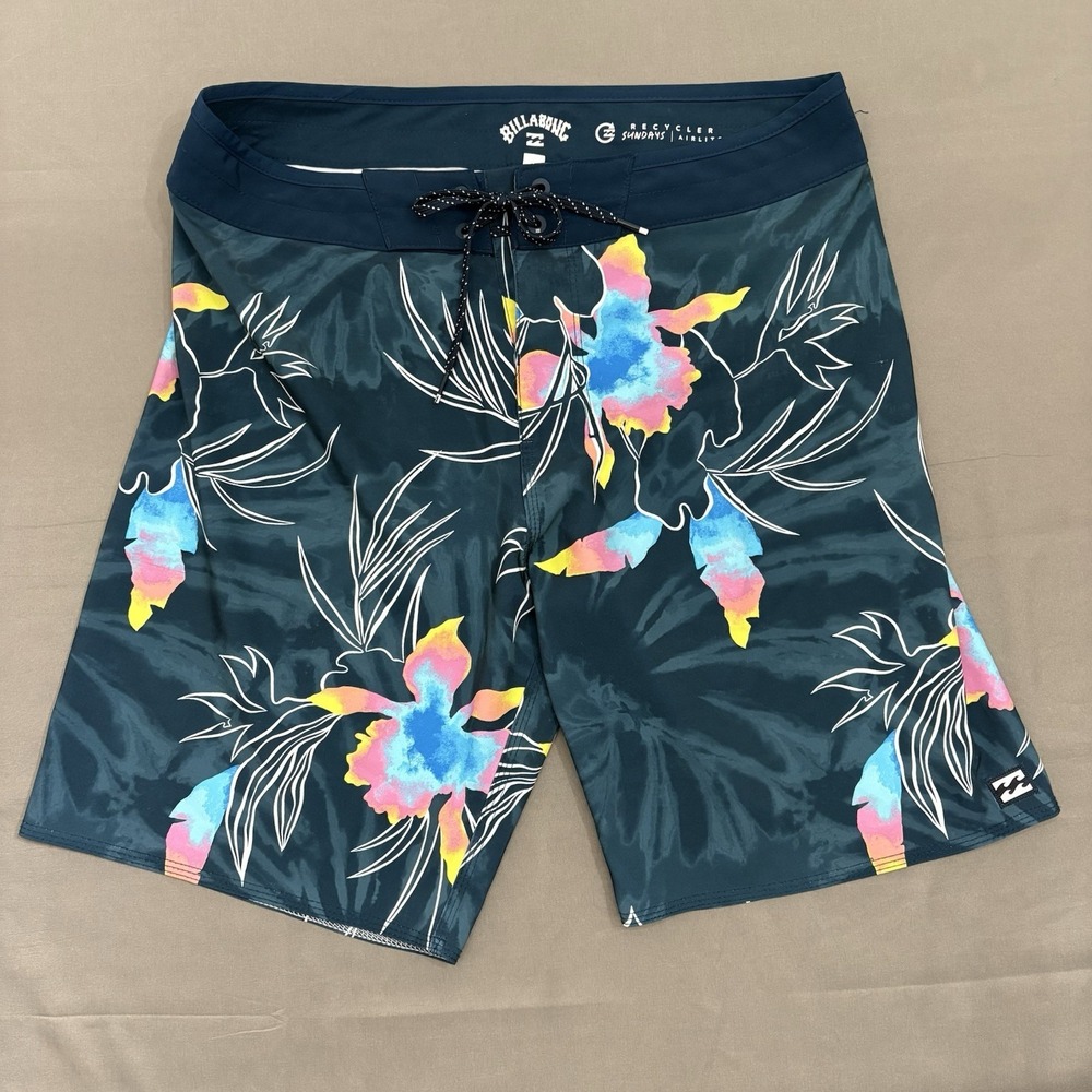 Billabong Men's 30 Board Shorts Recycler Sundays Airlite Swim Trunks Navy Floral